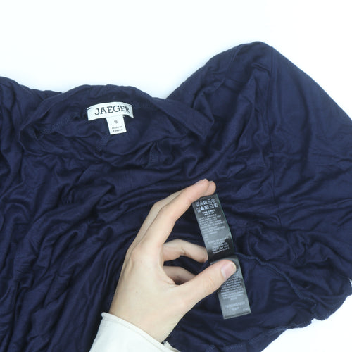 Jaeger Women Blue Roll Neck Long Sleeve Viscose Jersey Blouse Size 18
