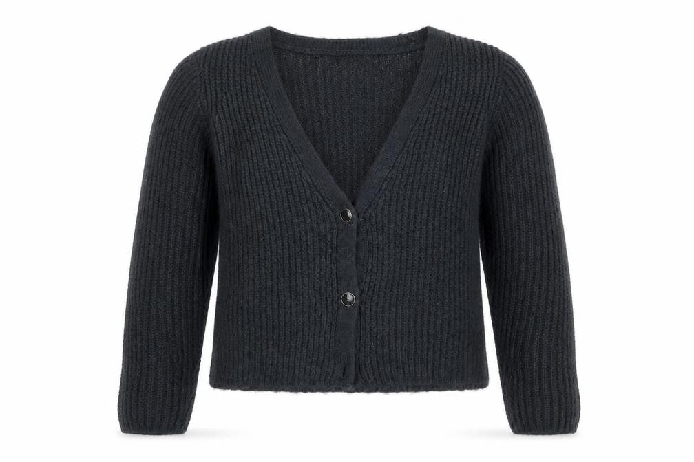 PIECES Unisex Black XL Chunky Knit V-Neck Cardigan