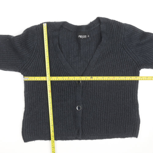 PIECES Unisex Black XL Chunky Knit V-Neck Cardigan