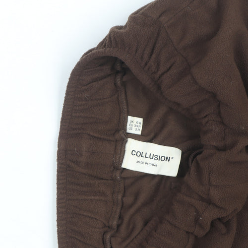 Collusion Women Brown Fleece Jogger Trousers Size 6