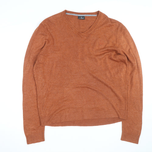 Jeff Banks Men's Brown Acrylic V-Neck Jumper XL Regular Fit