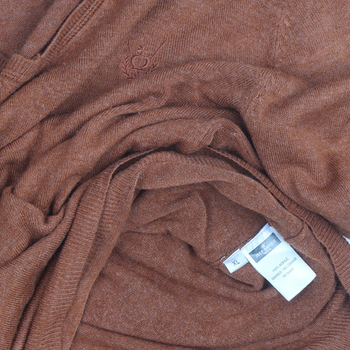Jeff Banks Men's Brown Acrylic V-Neck Jumper XL Regular Fit