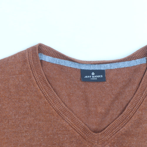 Jeff Banks Men's Brown Acrylic V-Neck Jumper XL Regular Fit