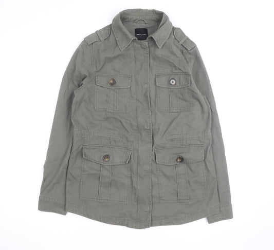 New Look Women's Green Military Jacket Size 10 Cotton Casual