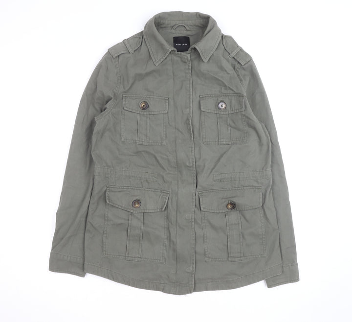 New Look Women's Green Military Jacket Size 10 Cotton Casual