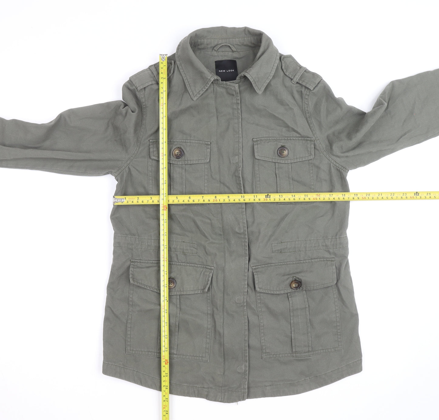 New Look Women's Green Military Jacket Size 10 Cotton Casual