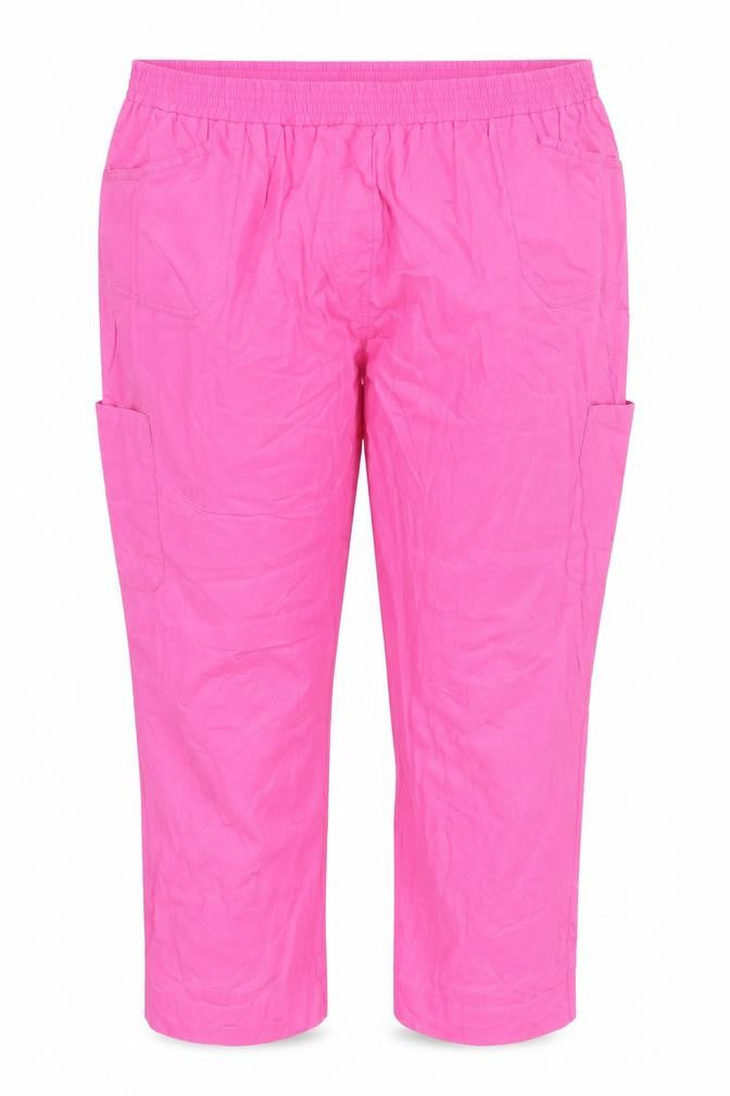 Front view of Cotton Traders Women's Pink Cargo Trousers, size 14, Elastic Waist