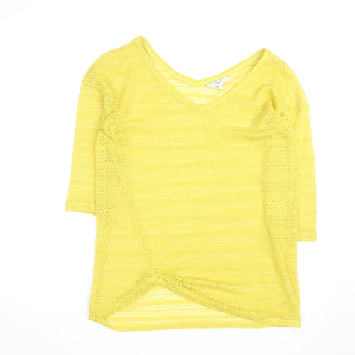 Next Women’s Yellow Knit V-Neck 3/4 Sleeve Pullover Jumper Size 12