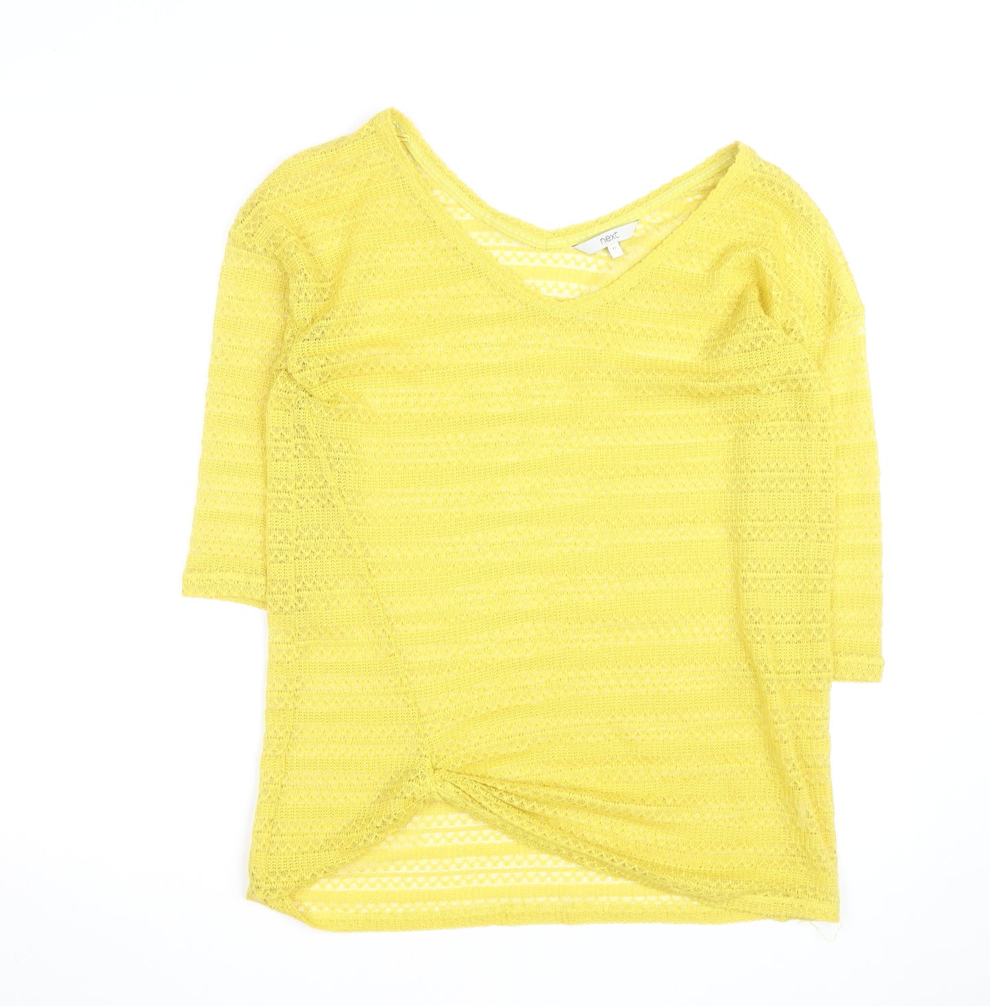Next Women’s Yellow Knit V-Neck 3/4 Sleeve Pullover Jumper Size 12