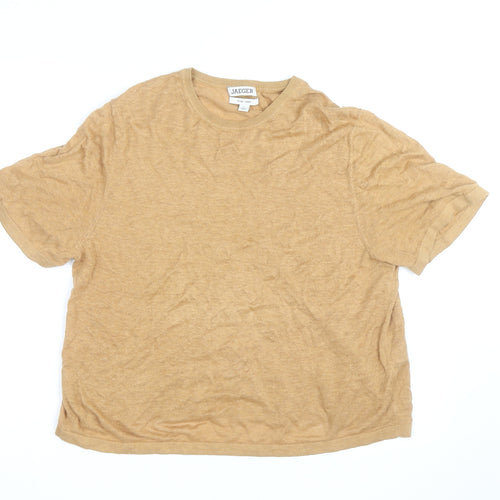 Jaeger Men's Beige Pure Linen Short Sleeve Crew Neck T-Shirt L