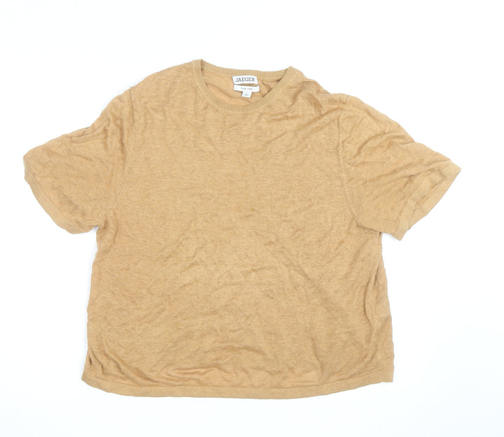 Jaeger Men's Beige Pure Linen Short Sleeve Crew Neck T-Shirt L