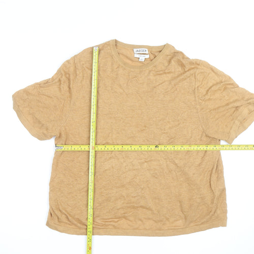 Jaeger Men's Beige Pure Linen Short Sleeve Crew Neck T-Shirt L