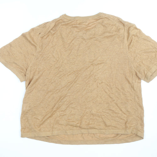 Jaeger Men's Beige Pure Linen Short Sleeve Crew Neck T-Shirt L