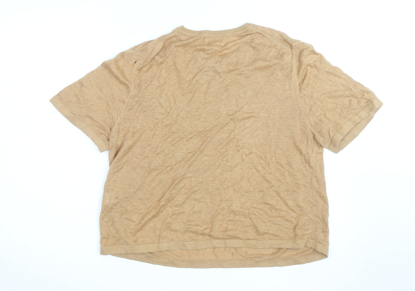 Jaeger Men's Beige Pure Linen Short Sleeve Crew Neck T-Shirt L