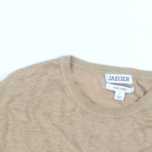 Jaeger Men's Beige Pure Linen Short Sleeve Crew Neck T-Shirt L