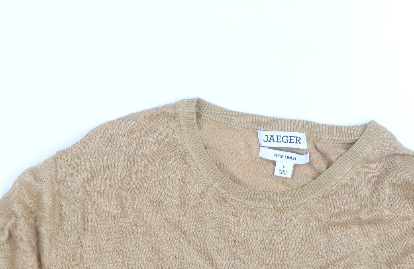 Jaeger Men's Beige Pure Linen Short Sleeve Crew Neck T-Shirt L