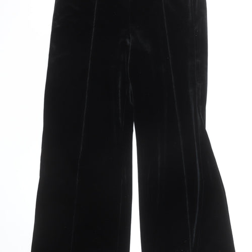 Mango Women Black Velvet Wide-Leg Trousers Size M