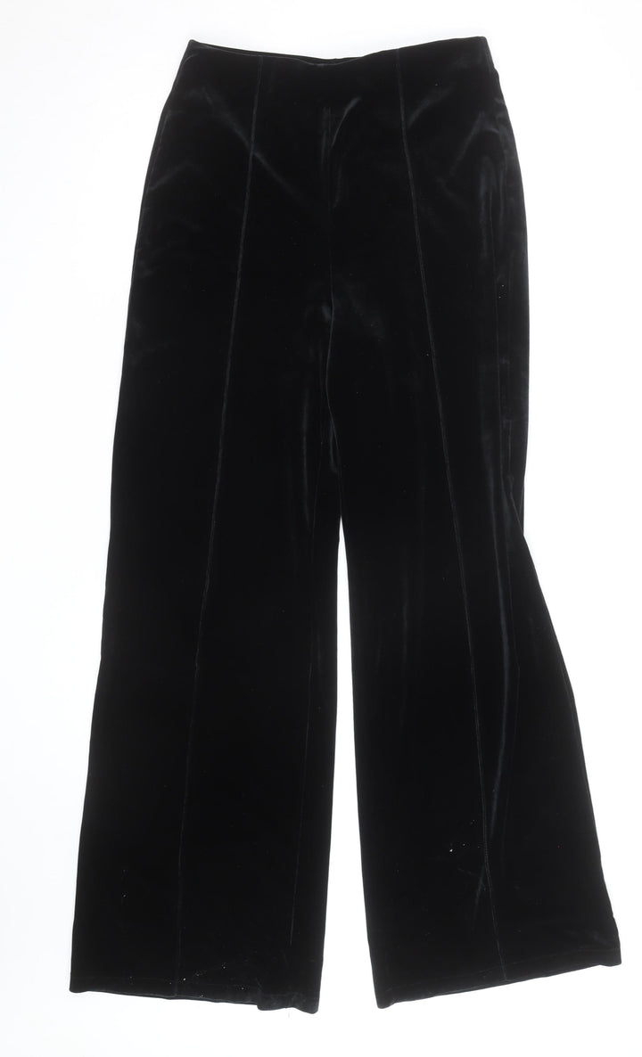Mango Women Black Velvet Wide-Leg Trousers Size M