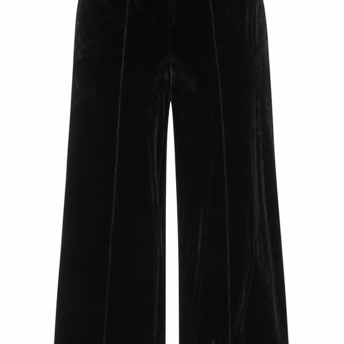 Mango Women Black Velvet Wide-Leg Trousers Size M