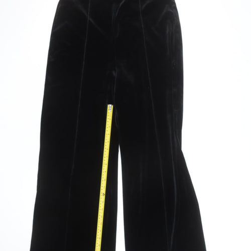 Mango Women Black Velvet Wide-Leg Trousers Size M