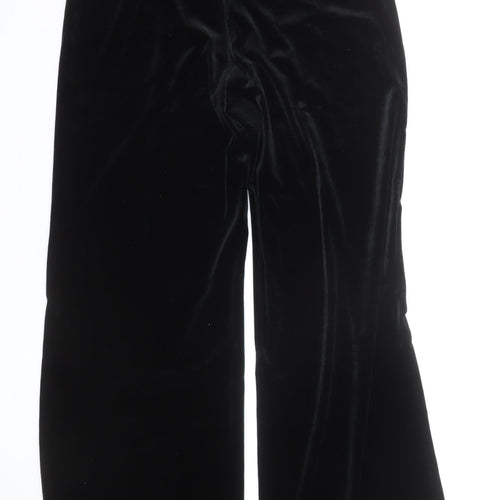 Mango Women Black Velvet Wide-Leg Trousers Size M