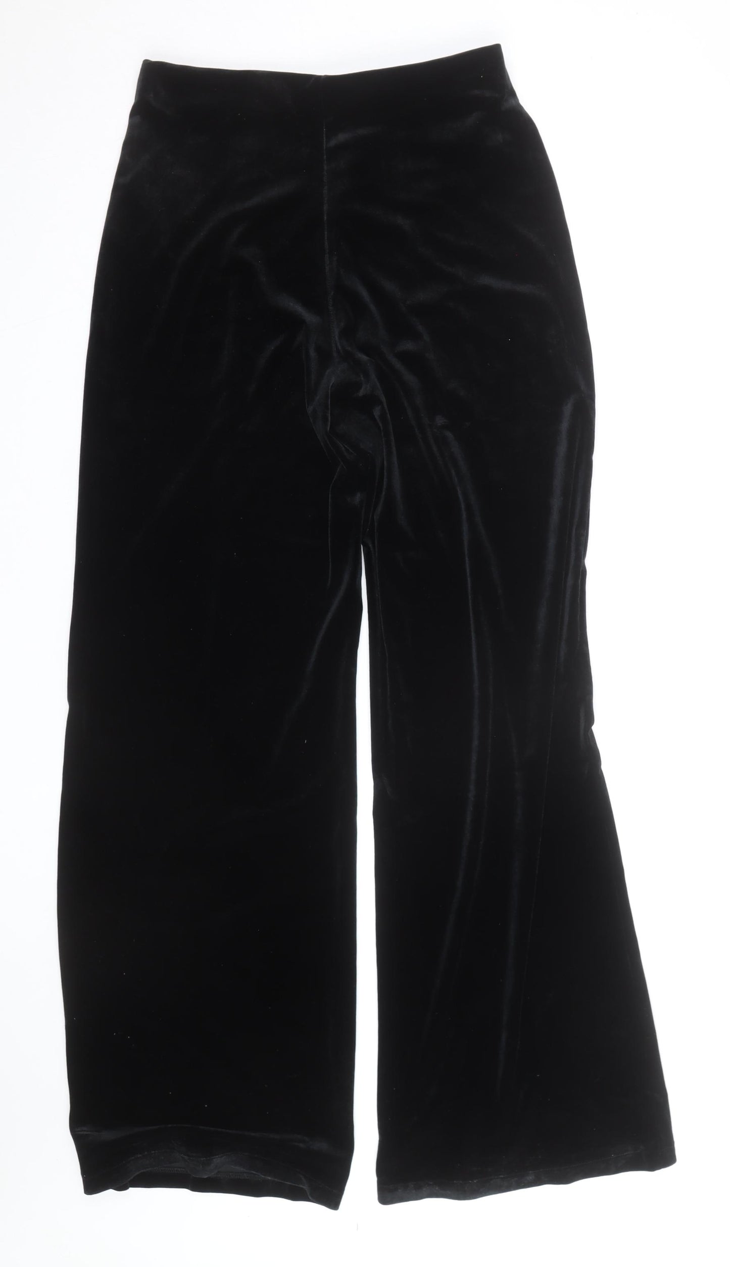 Mango Women Black Velvet Wide-Leg Trousers Size M