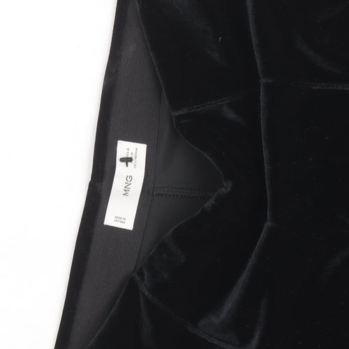 Mango Women Black Velvet Wide-Leg Trousers Size M