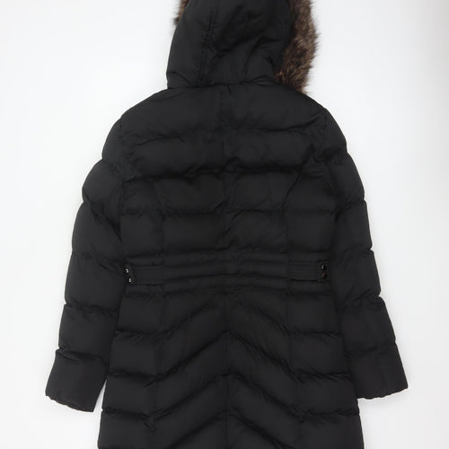 New Look Women's Black Long Puffer Coat Size 10 Hooded Belted Winter Jacket