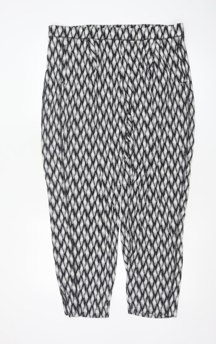 Marks and Spencer Womens Black Geometric Tapered Jersey Trousers Size 18