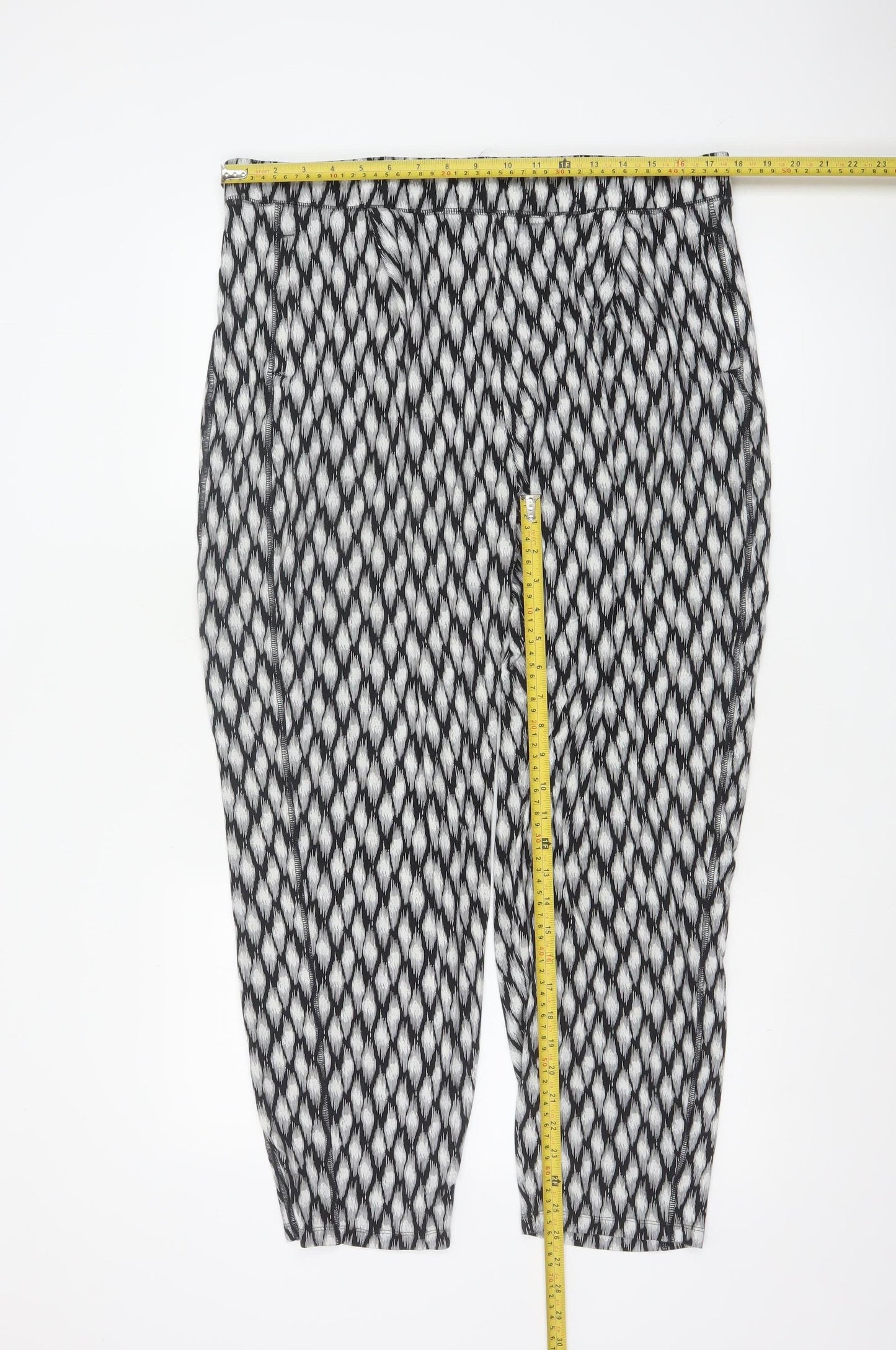 Marks and Spencer Womens Black Geometric Tapered Jersey Trousers Size 18