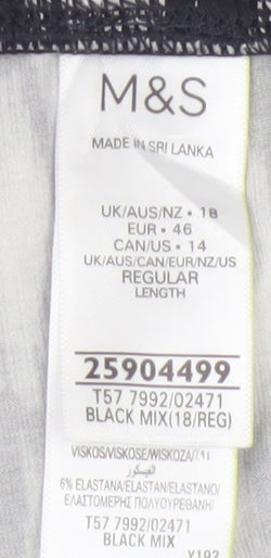 Marks and Spencer Womens Black Geometric Tapered Jersey Trousers Size 18
