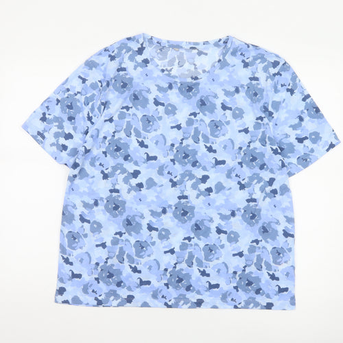 Marks and Spencer Womens Blue Floral T-Shirt Size 14 Polyester Short Sleeve