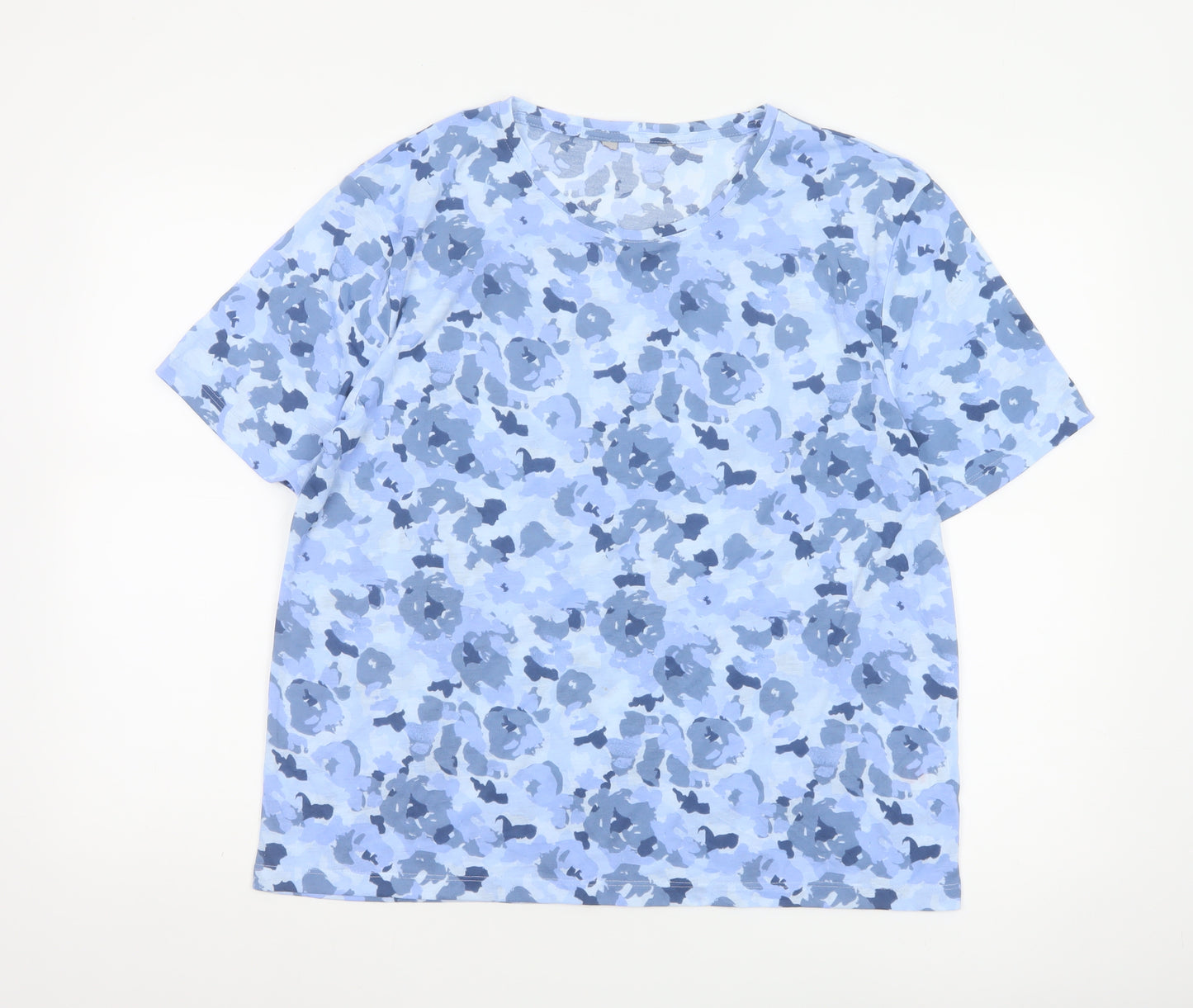 Marks and Spencer Womens Blue Floral T-Shirt Size 14 Polyester Short Sleeve