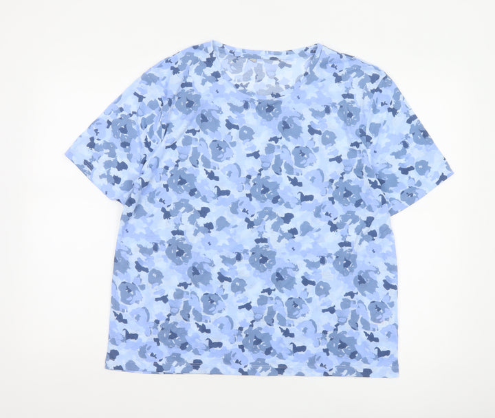 Marks and Spencer Womens Blue Floral T-Shirt Size 14 Polyester Short Sleeve