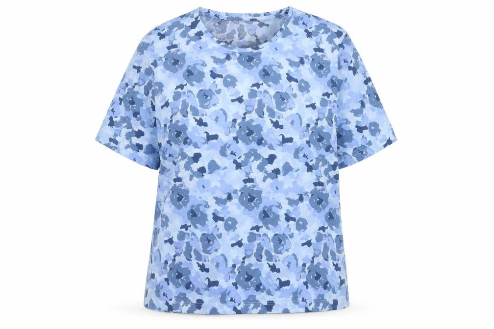 Marks and Spencer Womens Blue Floral T-Shirt Size 14 Polyester Short Sleeve