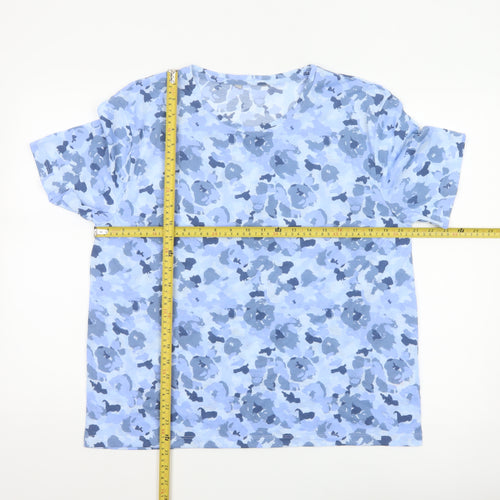 Marks and Spencer Womens Blue Floral T-Shirt Size 14 Polyester Short Sleeve