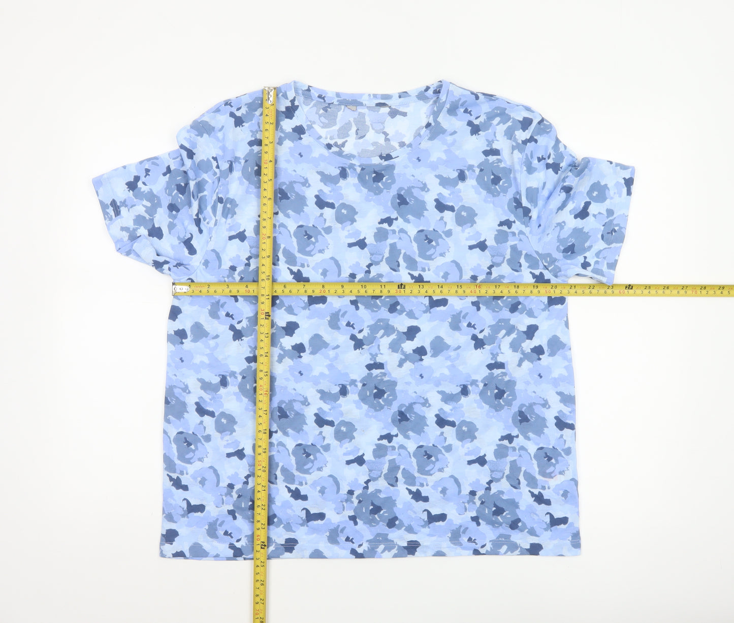 Marks and Spencer Womens Blue Floral T-Shirt Size 14 Polyester Short Sleeve