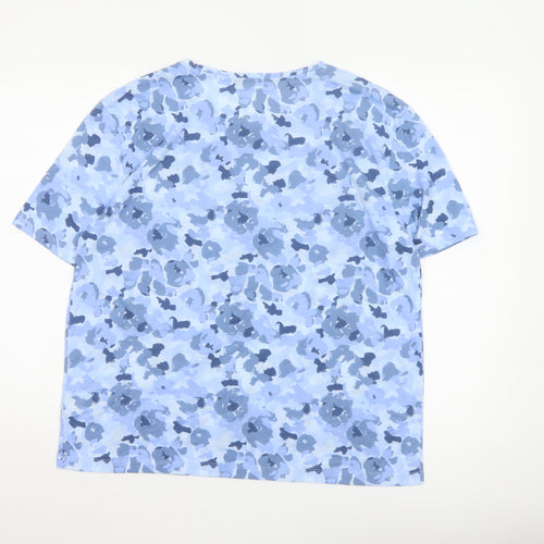 Marks and Spencer Womens Blue Floral T-Shirt Size 14 Polyester Short Sleeve