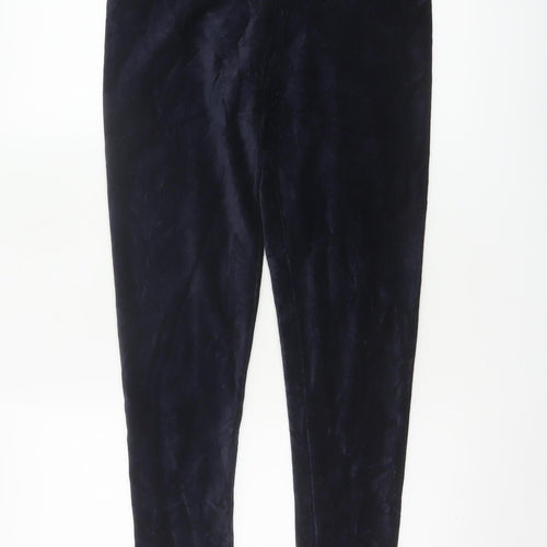 Marks and Spencer Women Blue Velvet Leggings Size 12 Slim Fit