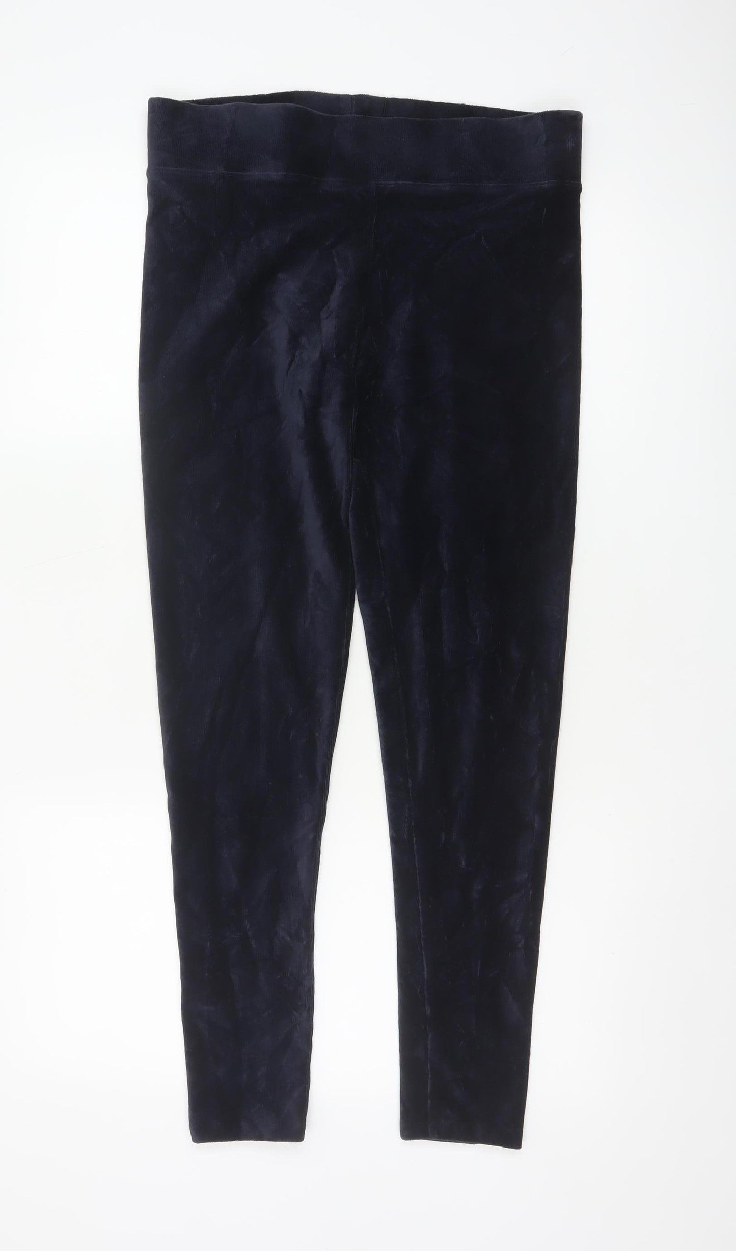 Marks and Spencer Women Blue Velvet Leggings Size 12 Slim Fit