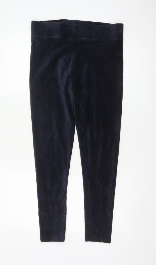 Marks and Spencer Women Blue Velvet Leggings Size 12 Slim Fit