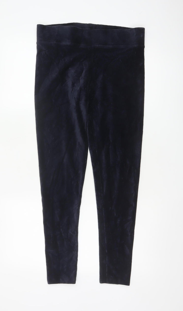 Marks and Spencer Women Blue Velvet Leggings Size 12 Slim Fit