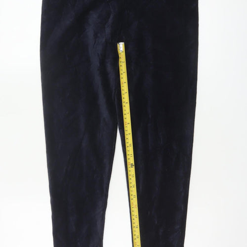 Marks and Spencer Women Blue Velvet Leggings Size 12 Slim Fit