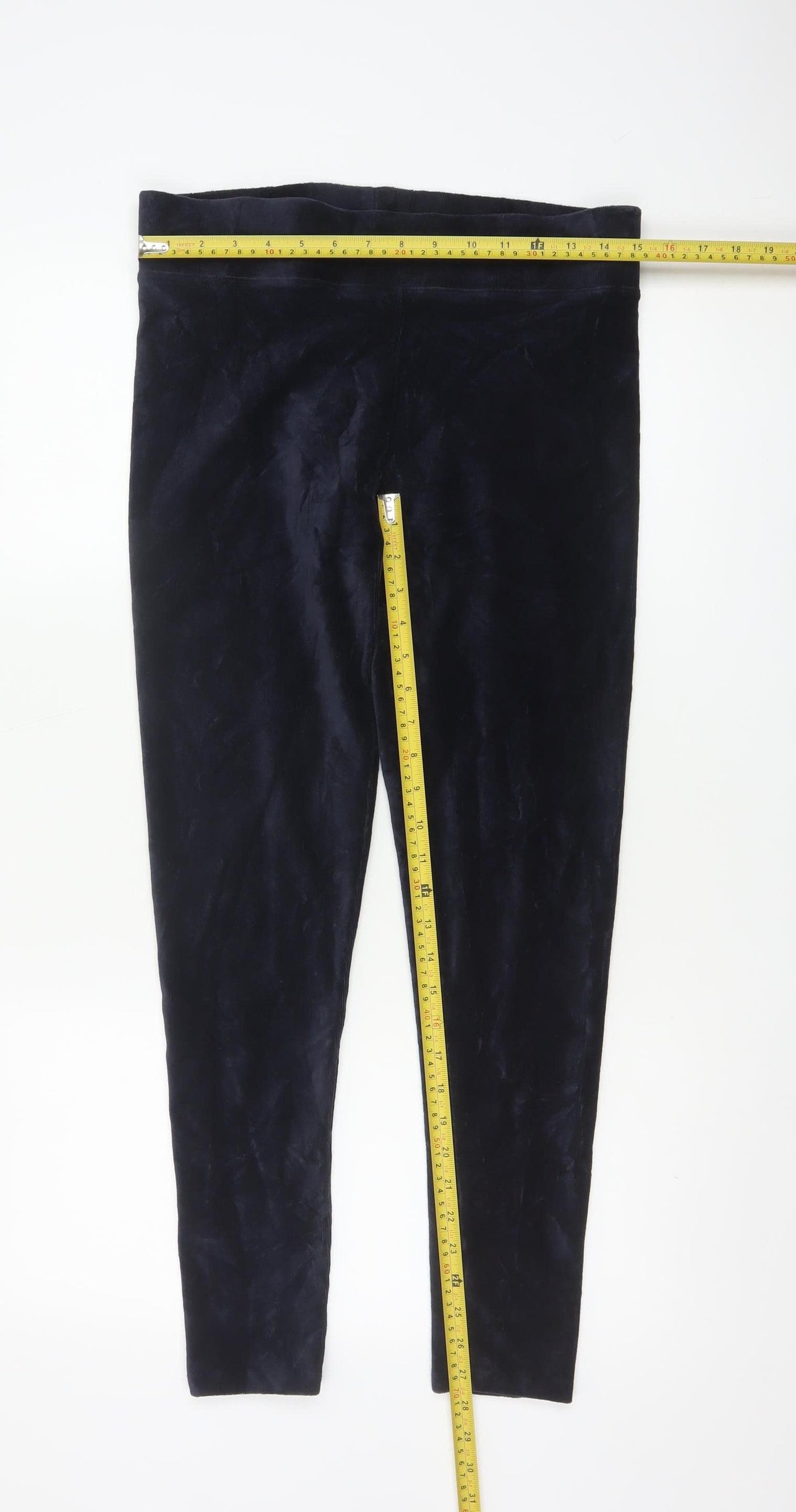 Marks and Spencer Women Blue Velvet Leggings Size 12 Slim Fit