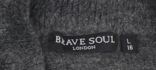 Brave Soul Women's Grey Roll Neck Knit Jumper Size 16