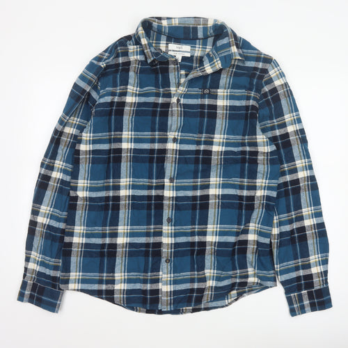 Marks and Spencer Men's Blue Plaid Flannel Cotton Long Sleeve Button-Up Shirt L Regular