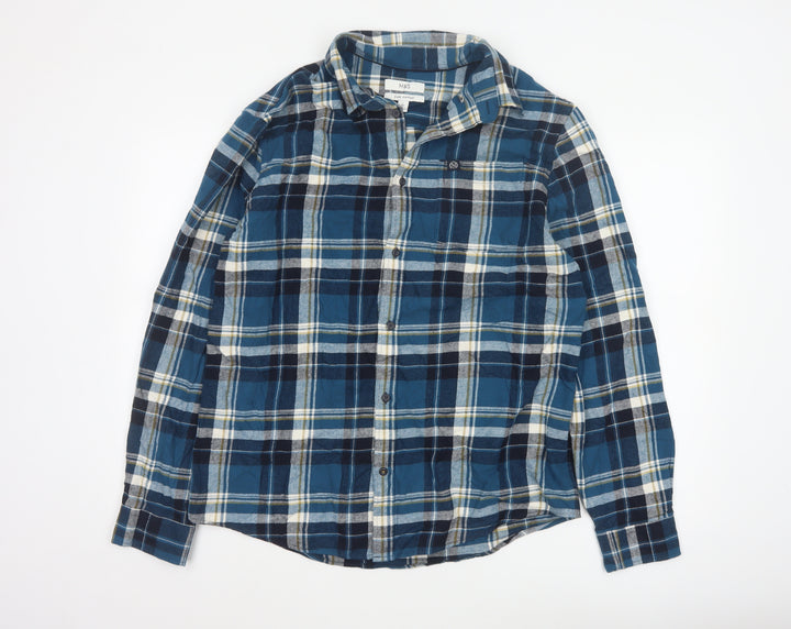 Marks and Spencer Men's Blue Plaid Flannel Cotton Long Sleeve Button-Up Shirt L Regular