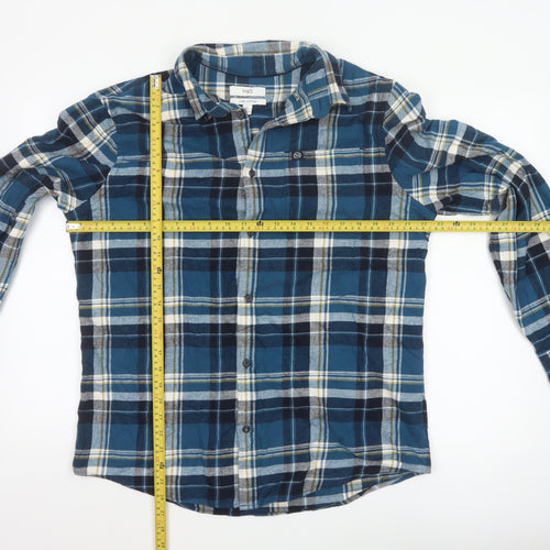 Marks and Spencer Men's Blue Plaid Flannel Cotton Long Sleeve Button-Up Shirt L Regular