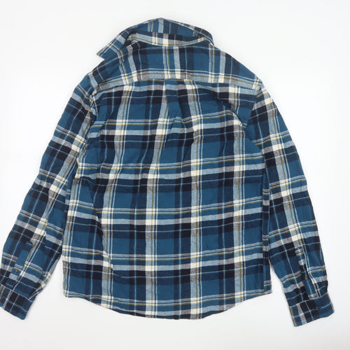 Marks and Spencer Men's Blue Plaid Flannel Cotton Long Sleeve Button-Up Shirt L Regular