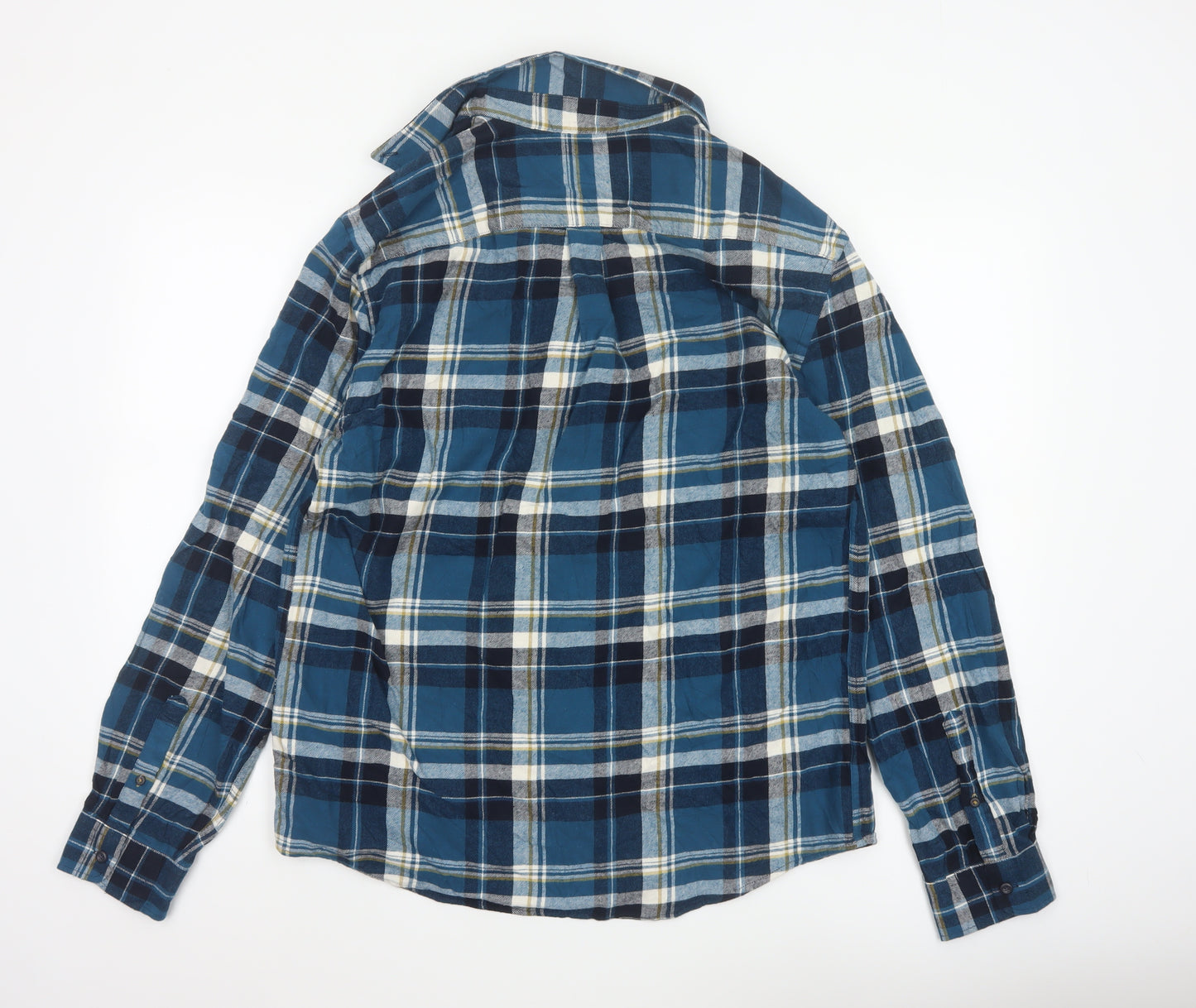 Marks and Spencer Men's Blue Plaid Flannel Cotton Long Sleeve Button-Up Shirt L Regular